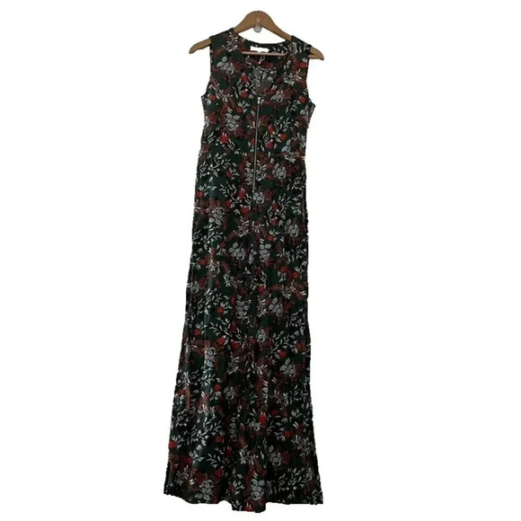 Maje Penny Green Botanical Wide Leg Zip Front Jumpsuit Size 38 (Medium) - Picture 1 of 6